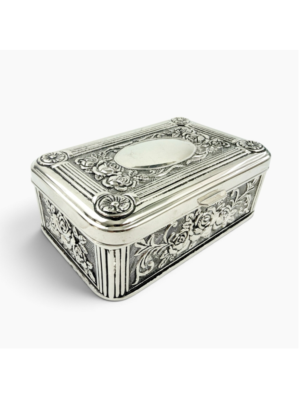 Vintage 1950s Silver Plated Repoussé Jewelry Casket Trinket Box
